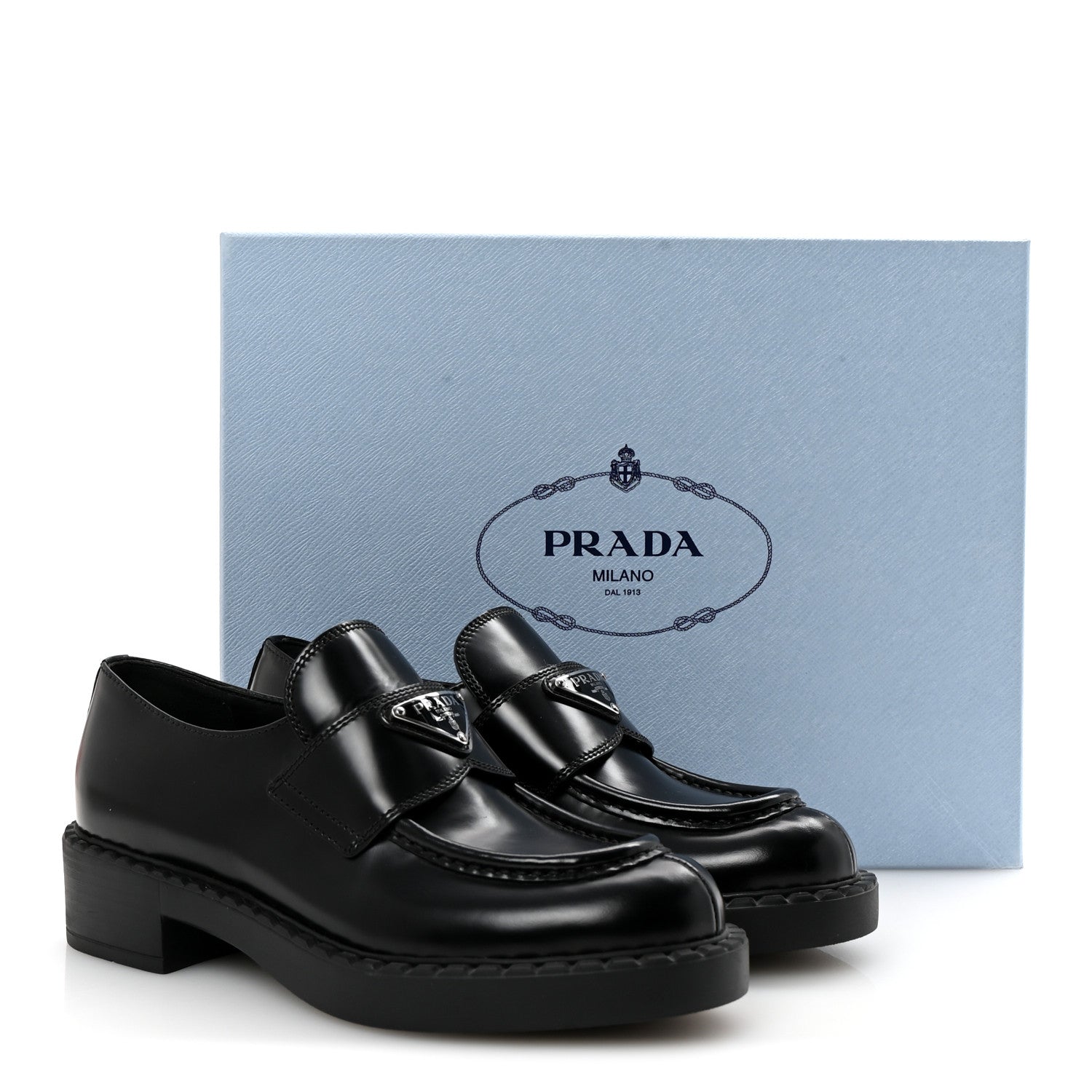 Prada Spazzolato Metal Triangle Logo 50mm Loafers 36.5 Black 10 of 10