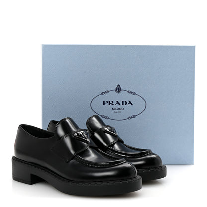Prada Spazzolato Metal Triangle Logo 50mm Loafers 36.5 Black 10 of 10