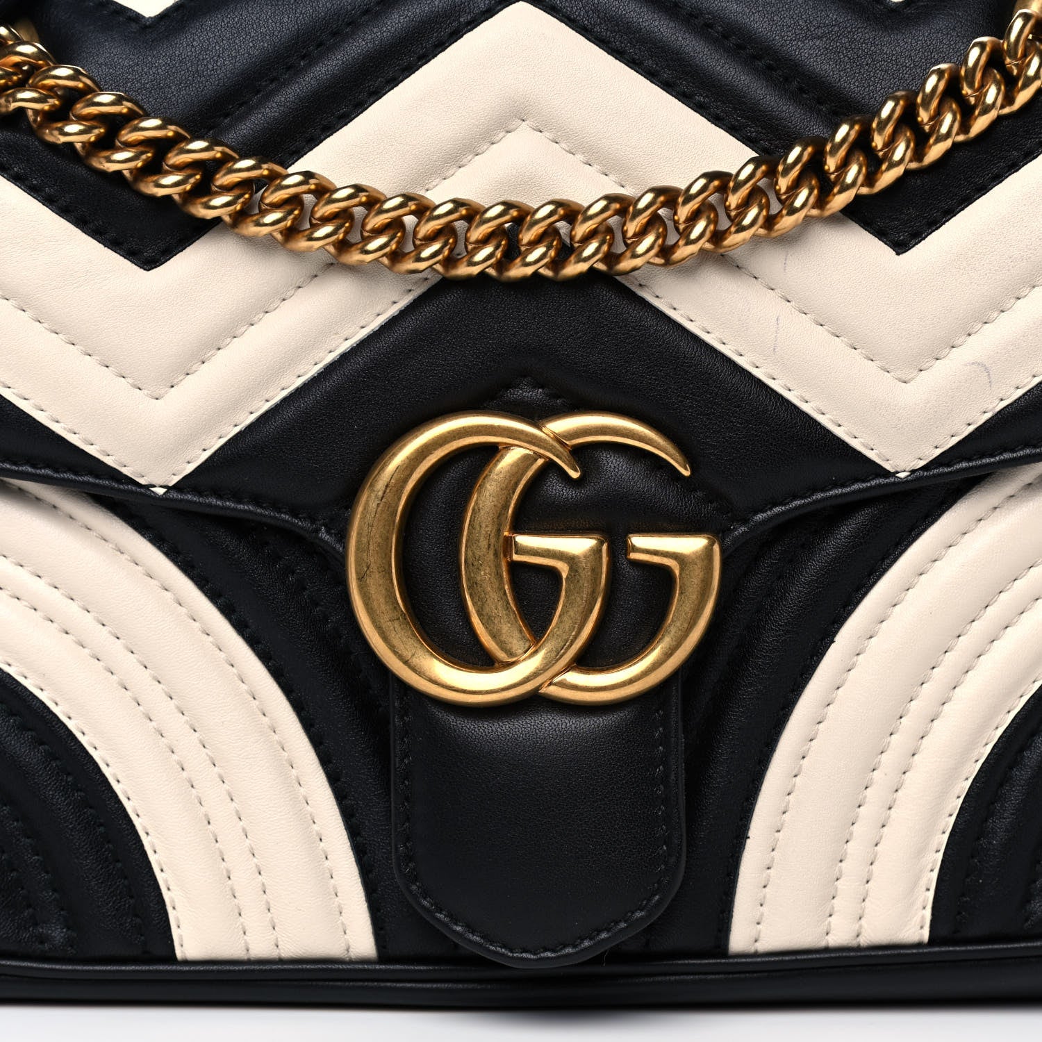 Gucci Calfskin Matelasse Small GG Marmont Shoulder Bag Black White 9 of 15