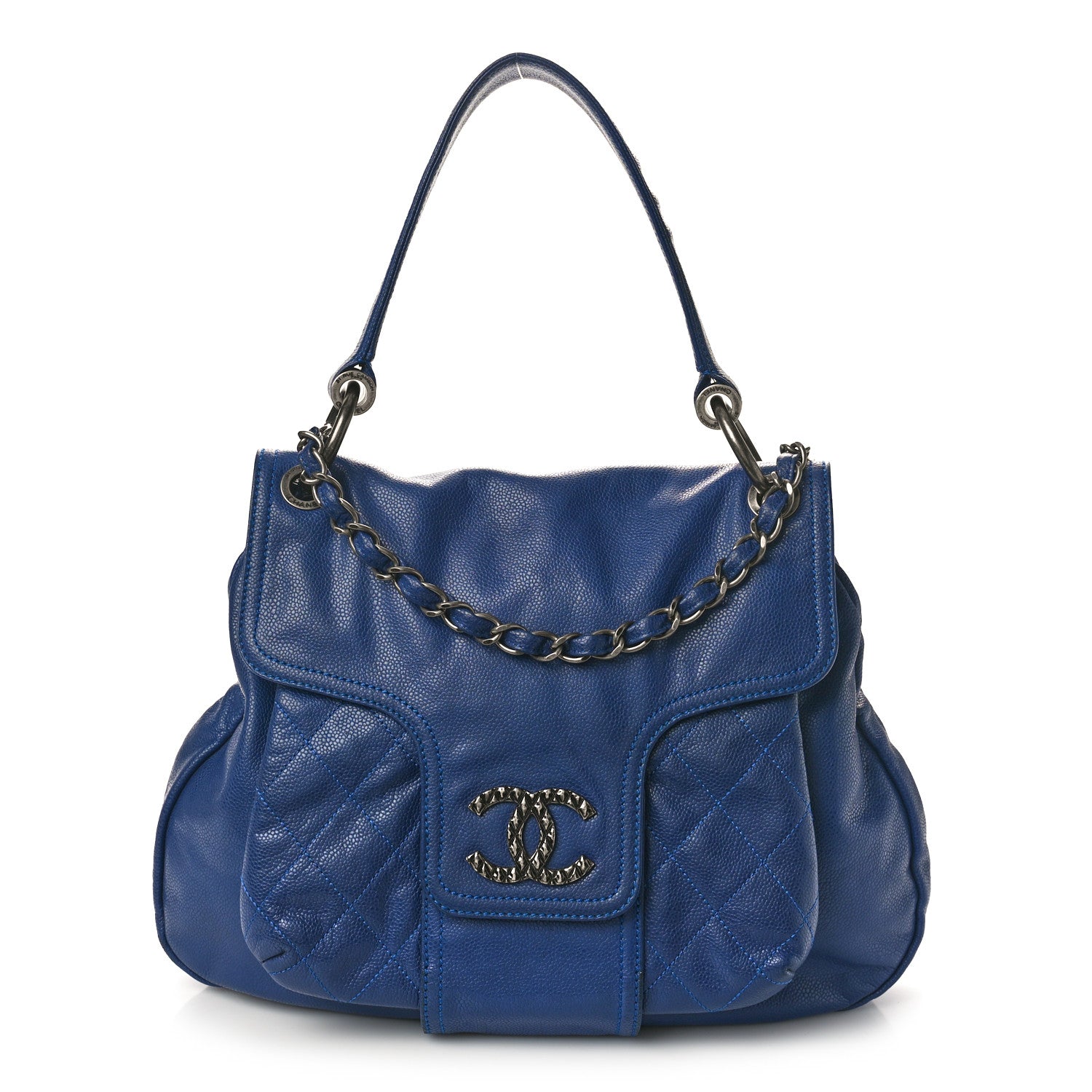 Chanel Glazed Caviar Coco Rider Flap Hobo Navy Blue 1 of 11