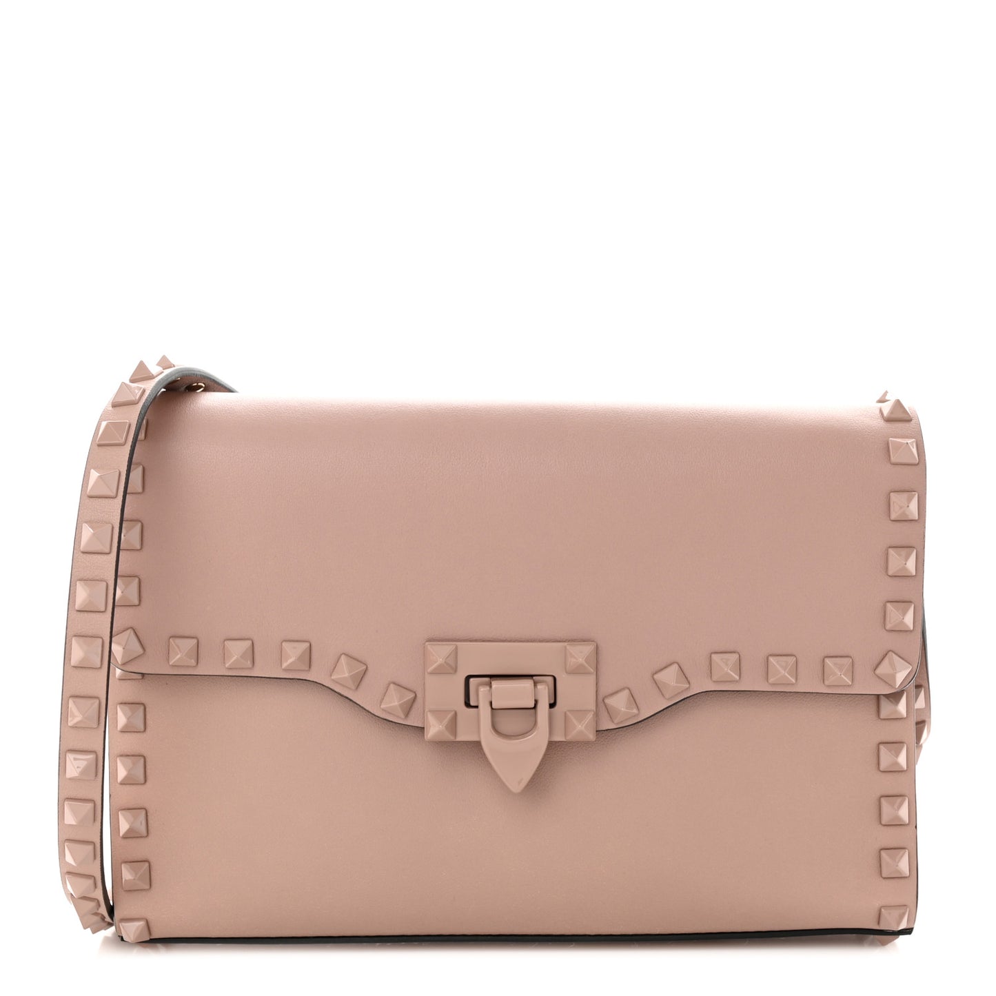 Vitello Monochrome Medium Rockstud Flip Lock Crossbody Bag Poudre