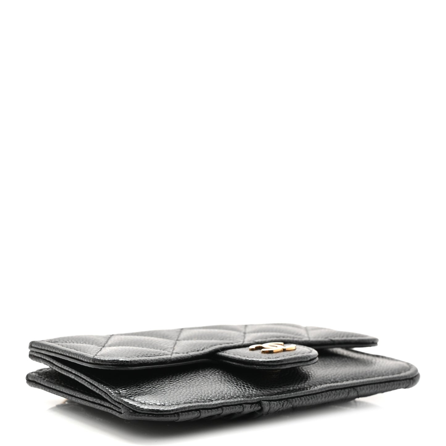 Caviar Quilted Flap Zip Card Holder Black