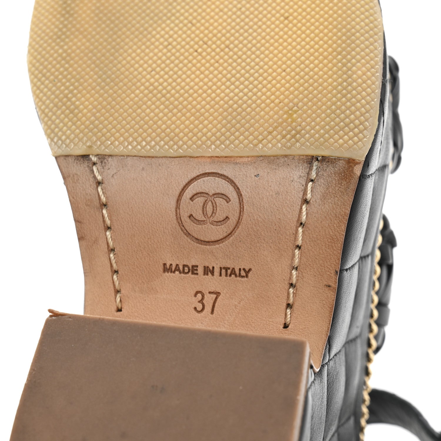 Chanel Calfskin Quilted Chain Around Wedge Sandals 37 Black 7 of 10