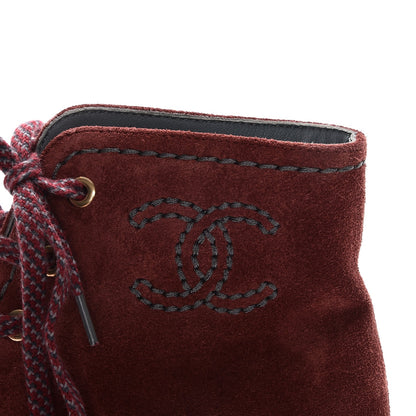 Chanel Suede Calfskin Lace Up Short Boots 37 Burgundy 7 of 10