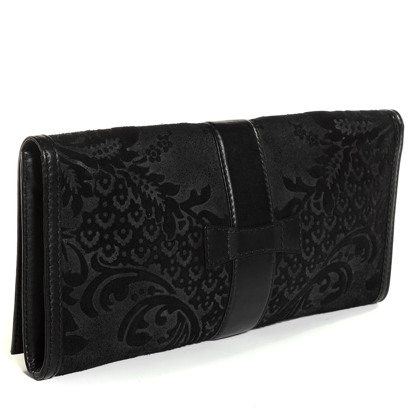 Leather Brocade Soft Stirrup Clutch Black