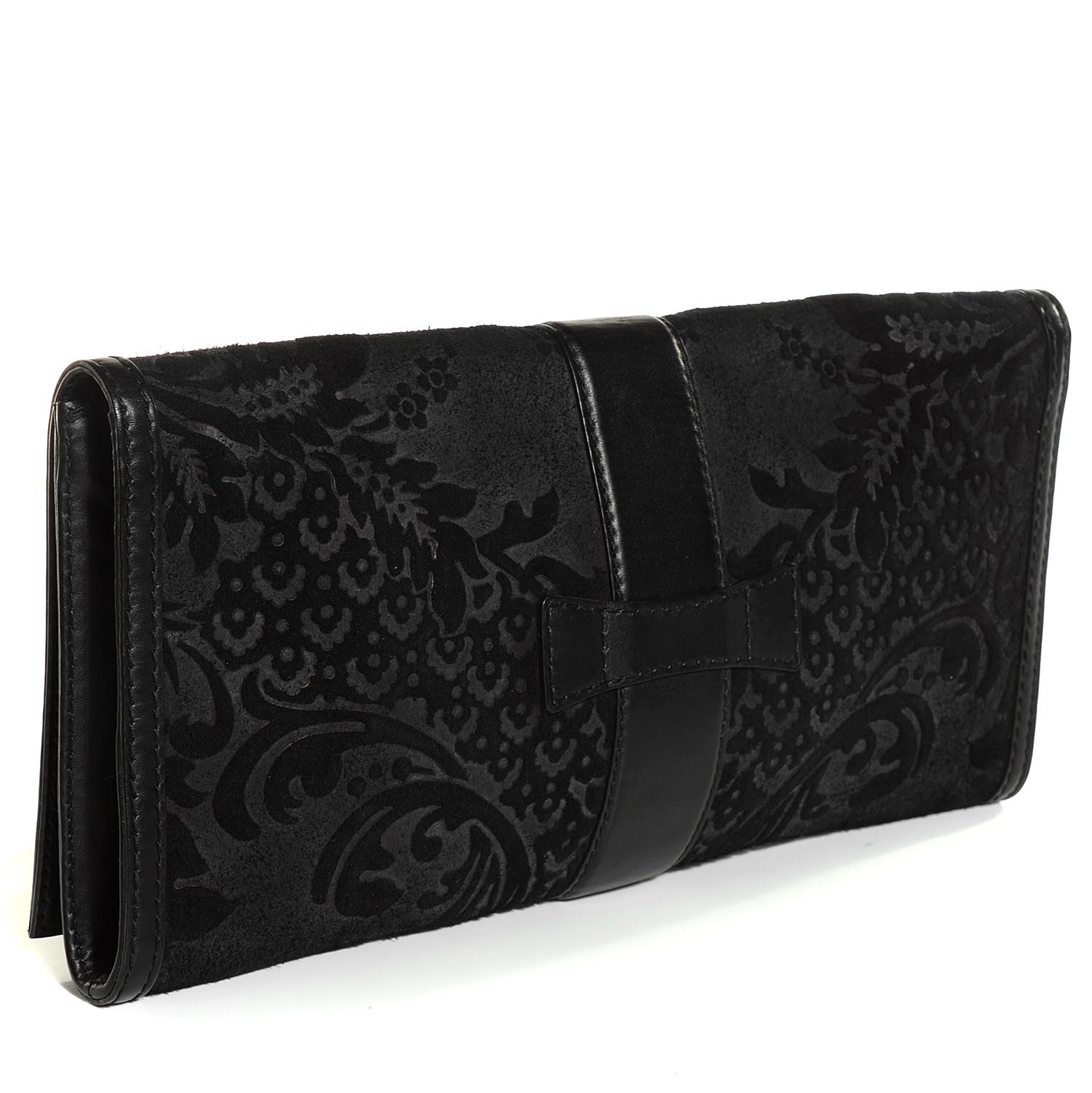 Gucci Leather Brocade Soft Stirrup Clutch Black 3 of 7