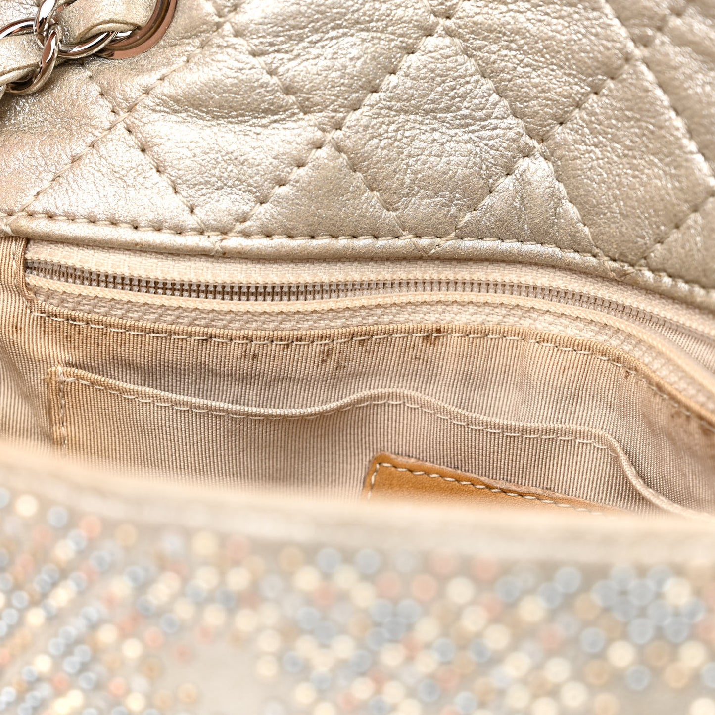 Iridescent Calfskin Studded Mini Flap Silver