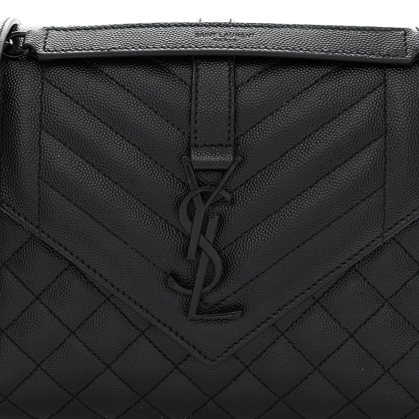 SAINT LAURENT Grain De Poudre Textured Mixed Matelasse Triquilt Medium Monogram Monochrome Satchel Black