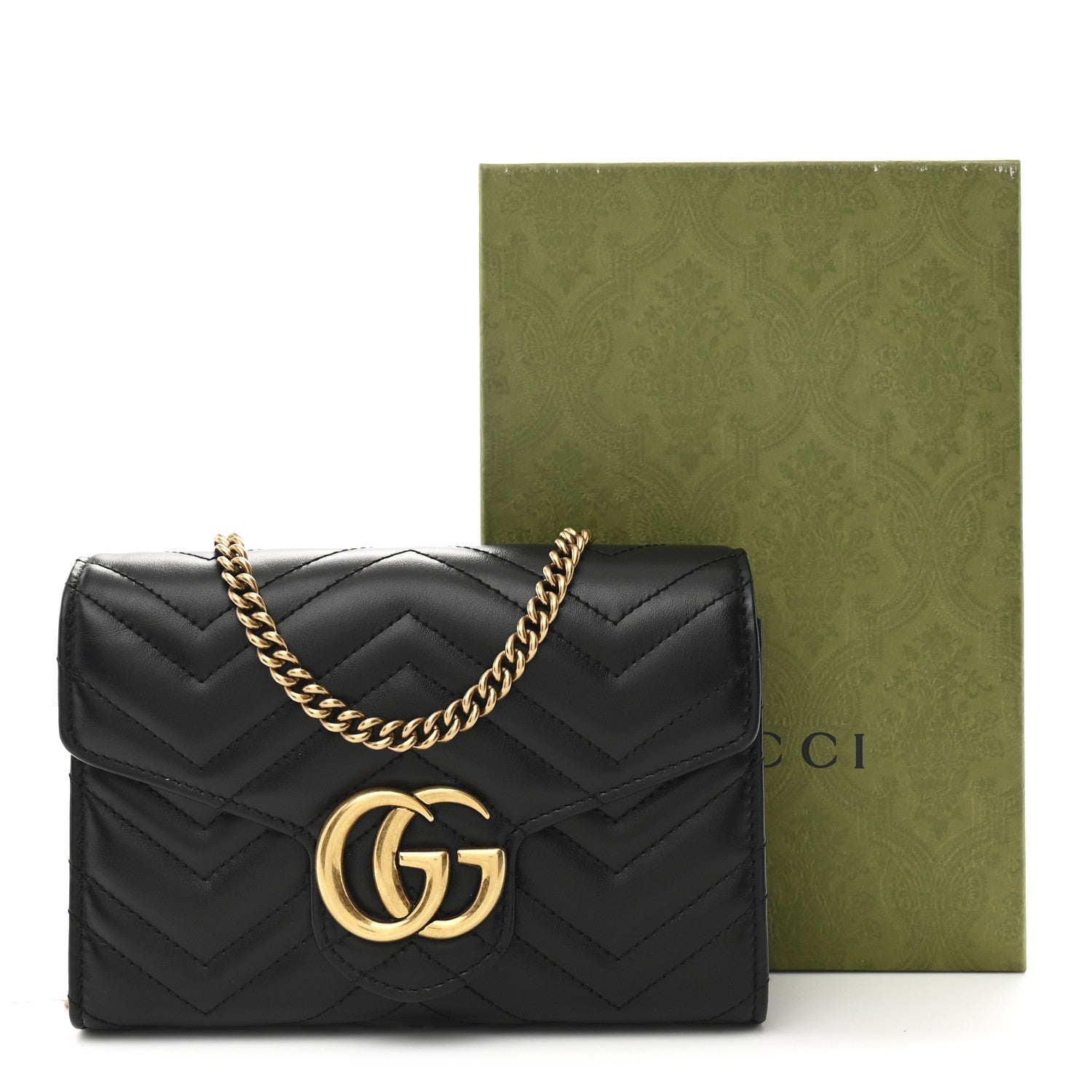 Gucci Calfskin Matelasse GG Marmont Chain Wallet Black 12 of 12