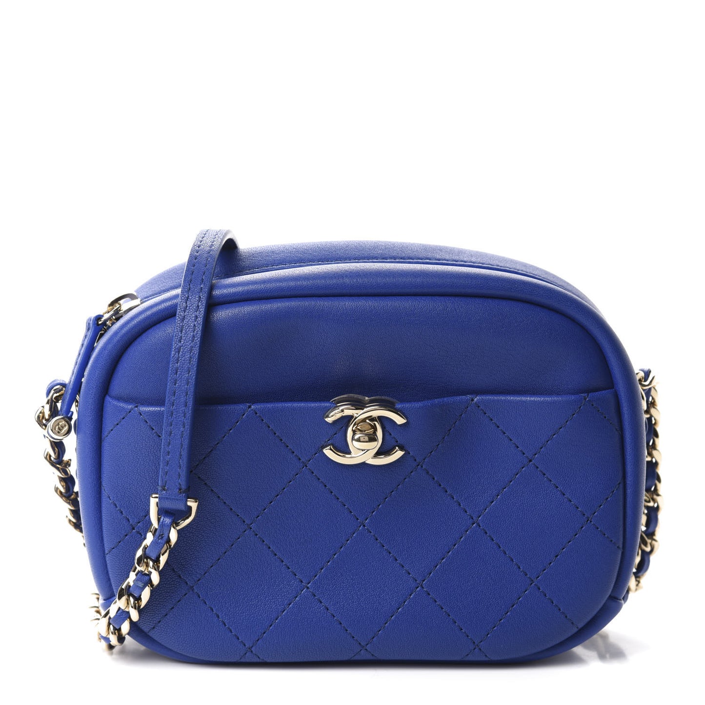 Goatskin Quilted Small Casual Trip Camera Case Blue