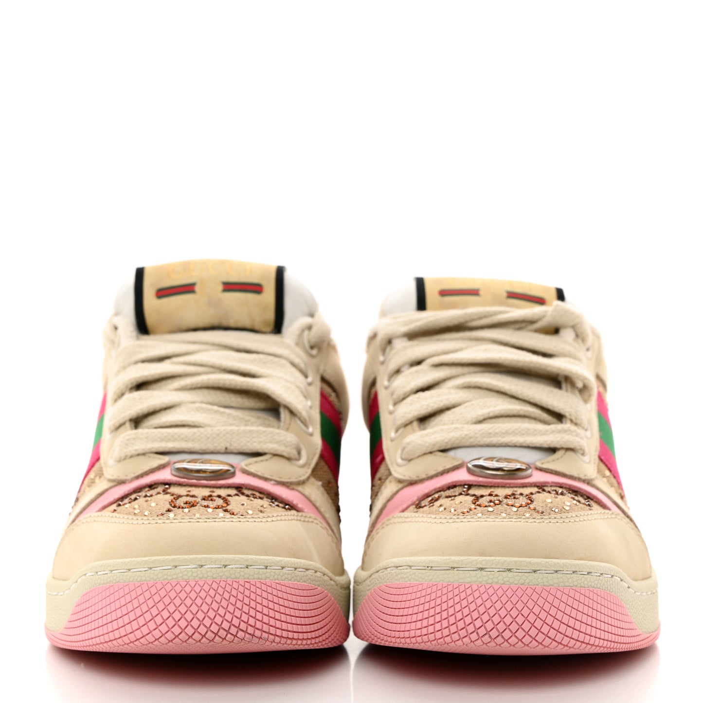 Calfskin GG Supreme Crystals Web Screener Sneakers 35.5 Beige Ebony Wild Rose
