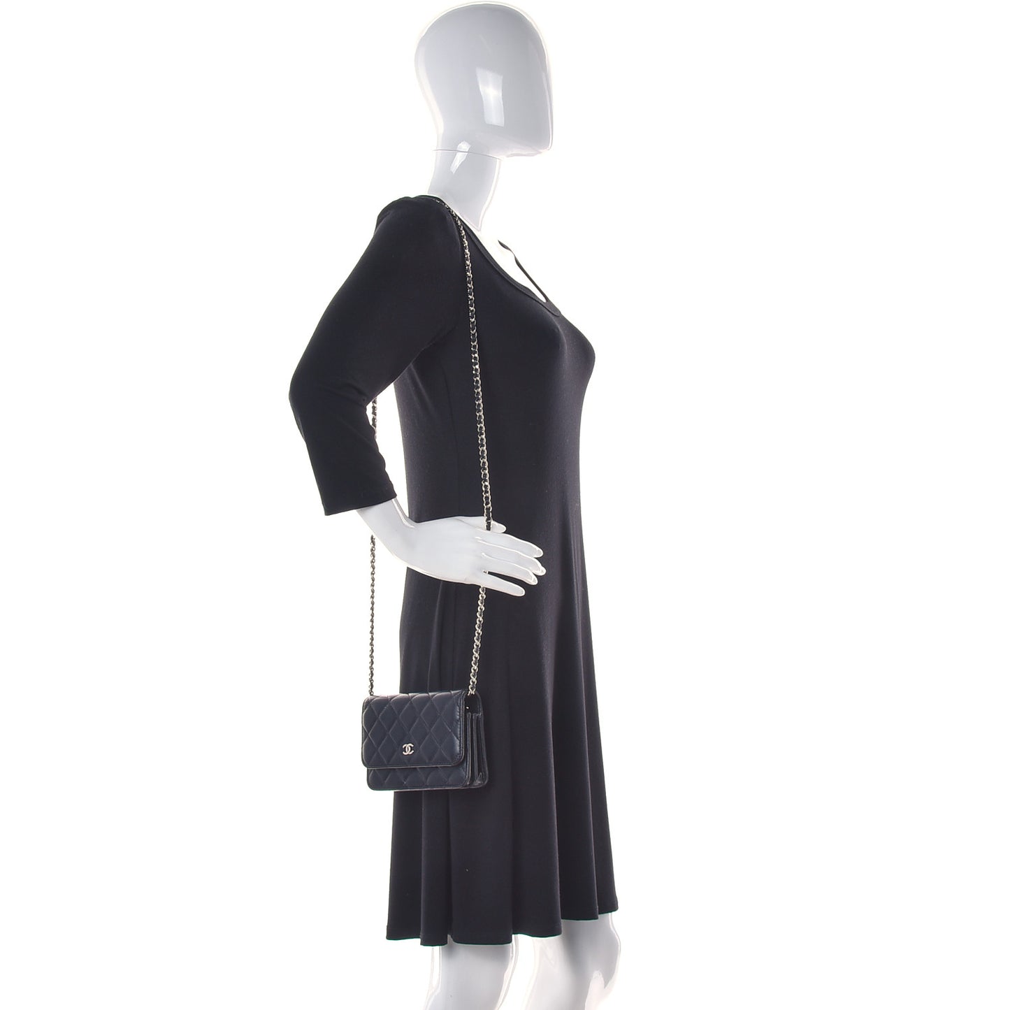 Lambskin Quilted Mini Wallet On Chain WOC Black