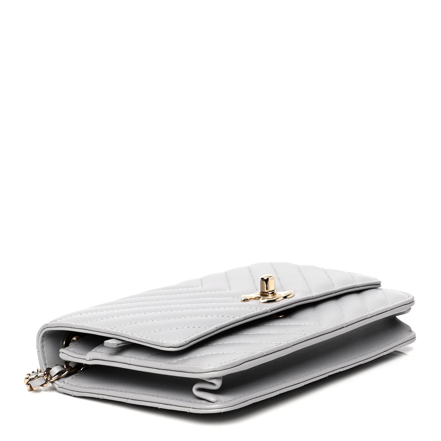 Chanel Lambskin Chevron Quilted Trendy CC Wallet On Chain WOC Grey 3 of 4