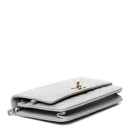 Chanel Lambskin Chevron Quilted Trendy CC Wallet On Chain WOC Grey 3 of 4