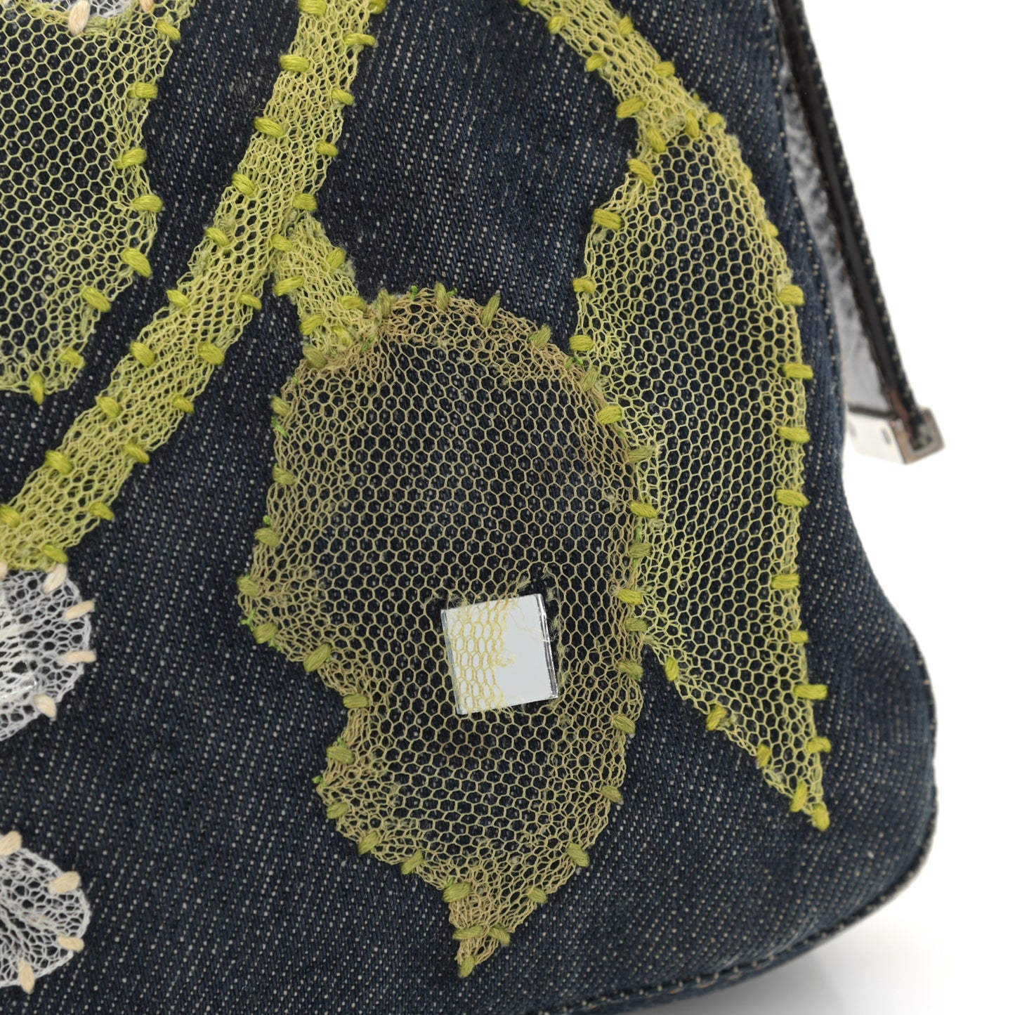 Denim Flower Applique Baguette Blue