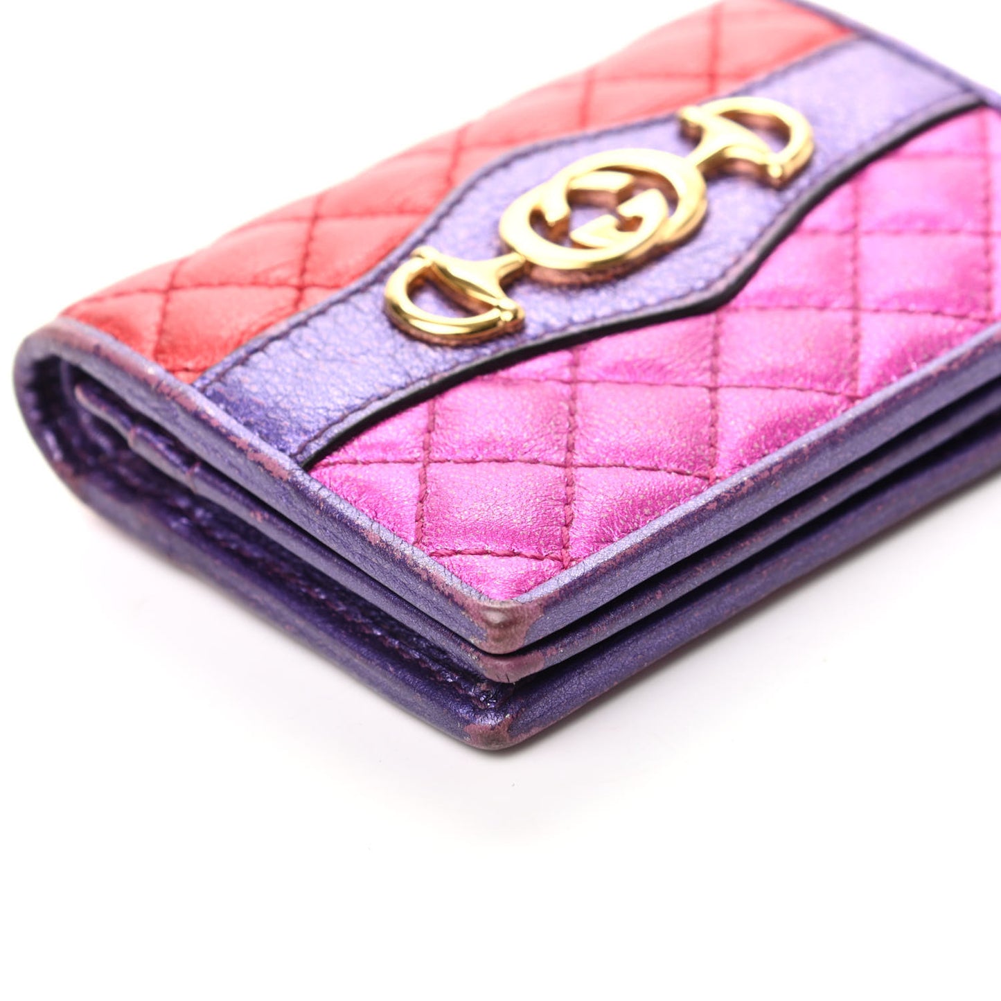 Laminated Nappa Trapuntata Zumi Card Case Rosso Fuxia Bizantin