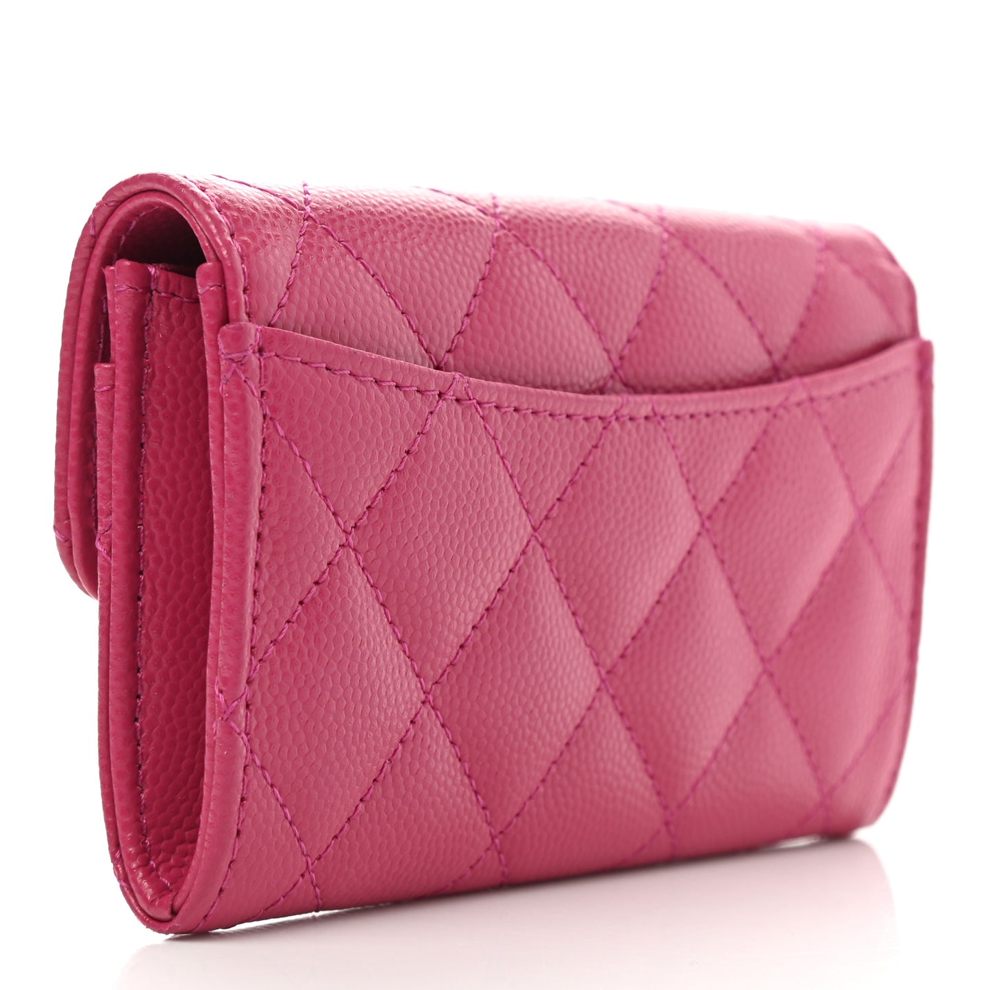 Caviar Quilted Flap Card Holder Wallet Fuchsia