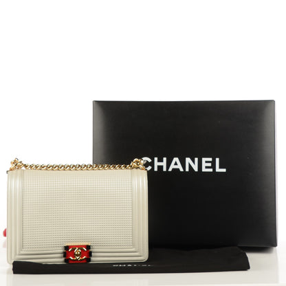 Chanel Lambskin Embossed New Medium Boy Cube Flap White 5 of 9