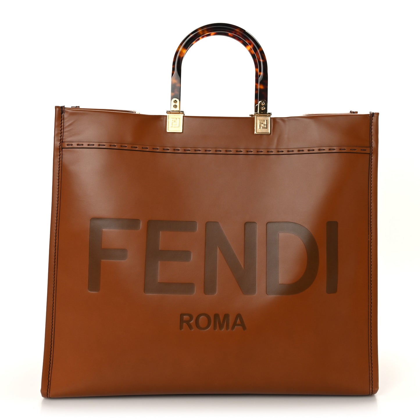 Vitello King Plexiglass Large Fendi Sunshine Shopper Tote Cuoio