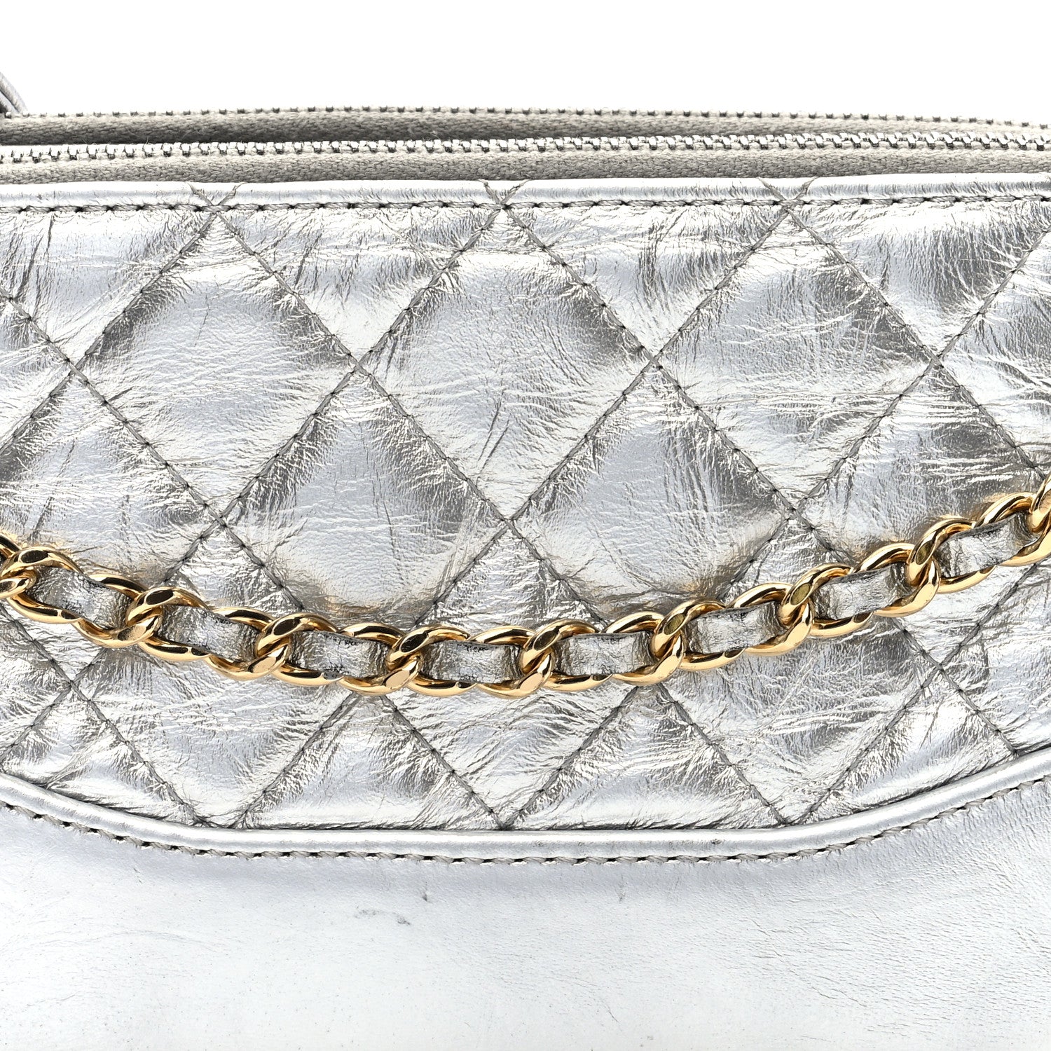 Chanel Metallic Lambskin Calfskin Quilted Small Gabrielle Clutch With Chain Silver 9 of 11