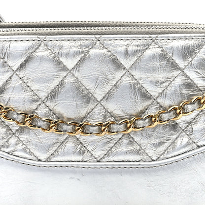 Chanel Metallic Lambskin Calfskin Quilted Small Gabrielle Clutch With Chain Silver 9 of 11