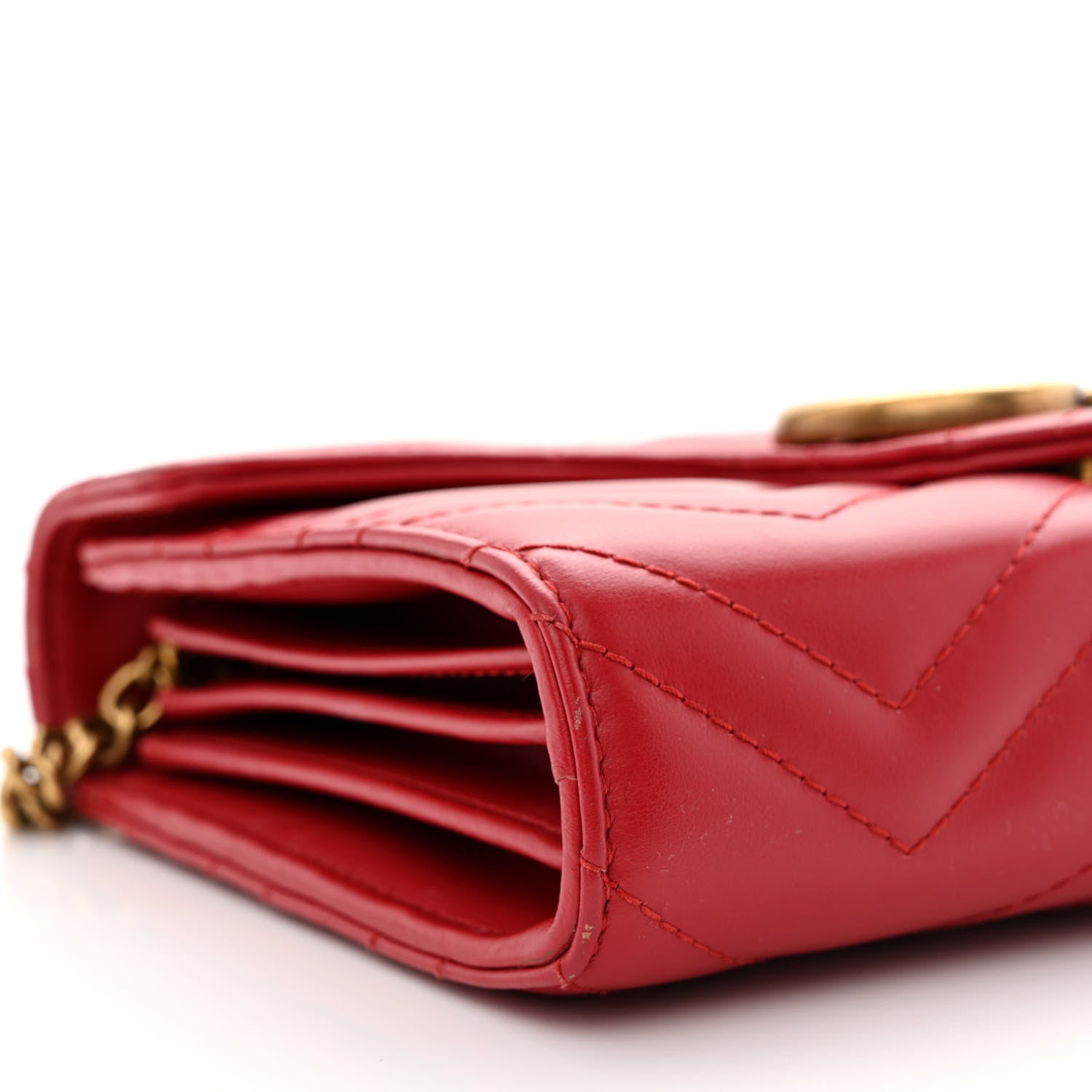Gucci Calfskin Matelasse GG Marmont Chain Wallet Hibiscus Red 9 of 17