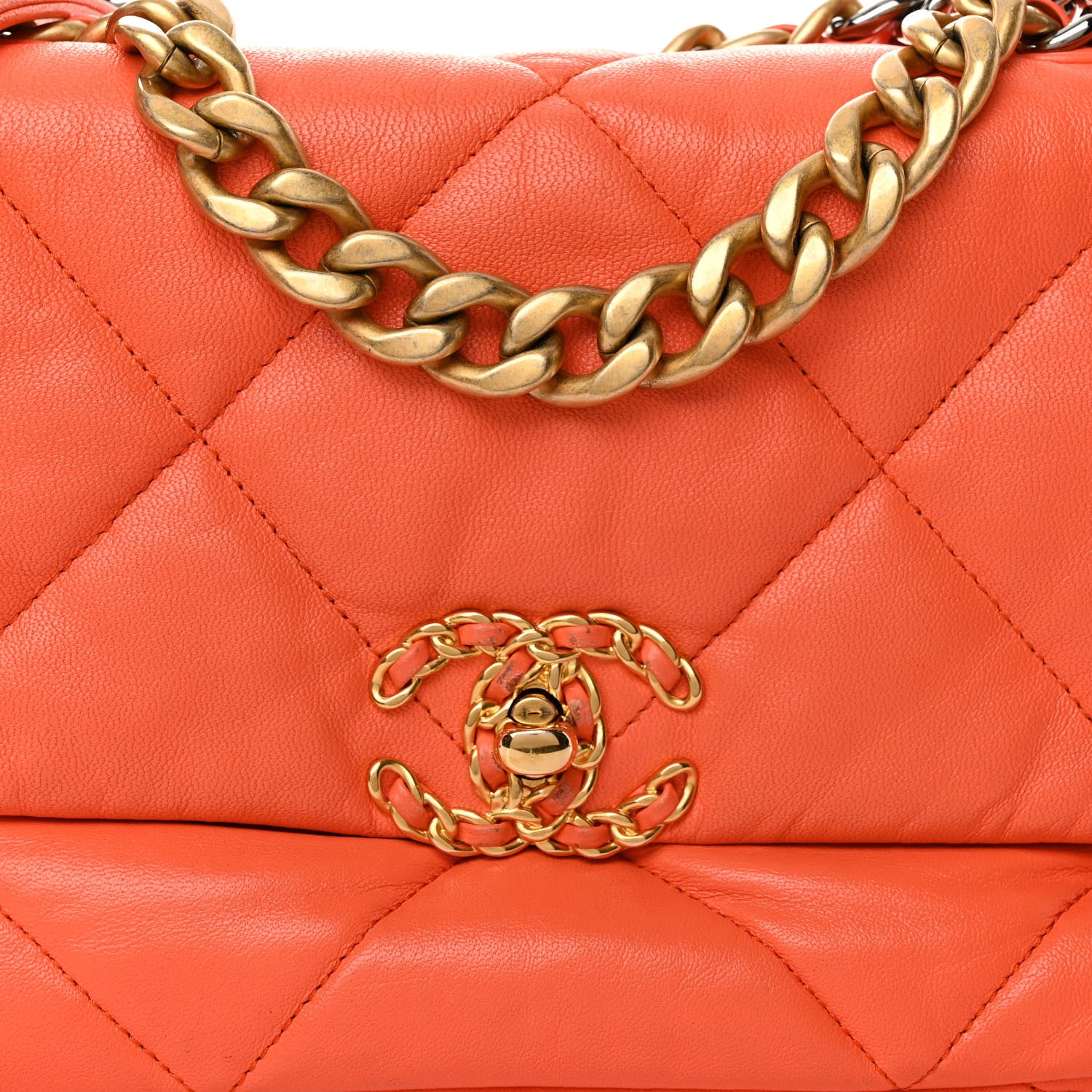 Chanel Goatskin Quilted Medium Chanel 19 Flap Orange 8 of 14