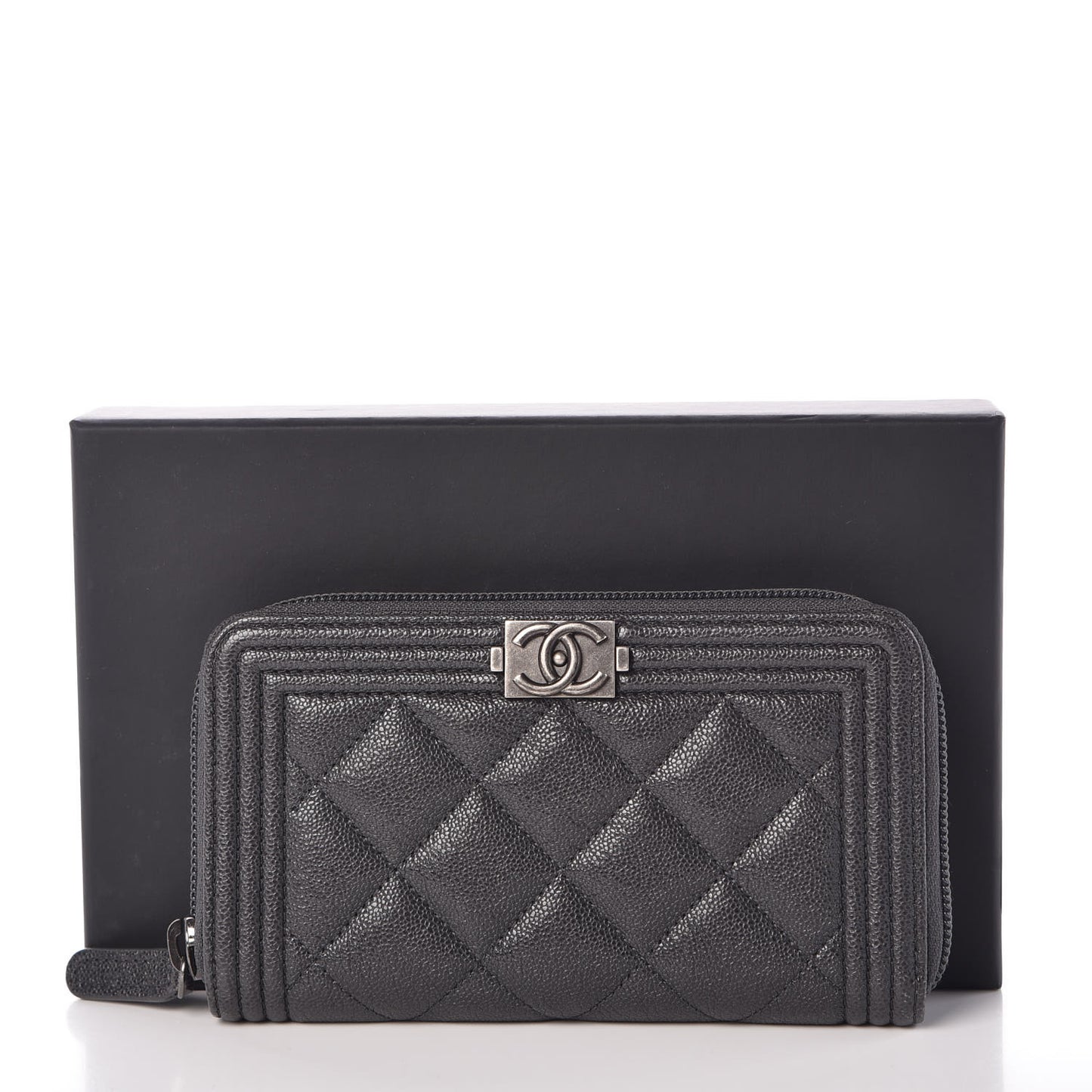 Iridescent Caviar Quilted Small Boy Zip Around Wallet Grey