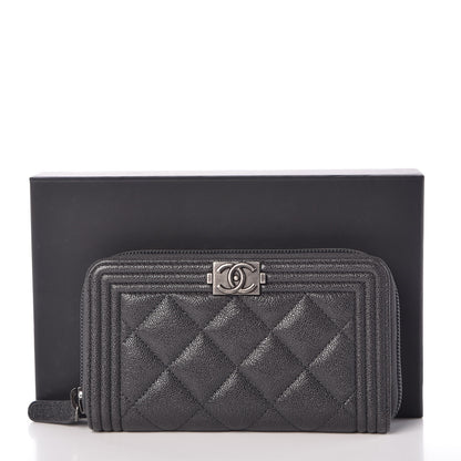 Chanel Iridescent Caviar Quilted Small Boy Zip Around Wallet Grey 9 of 9