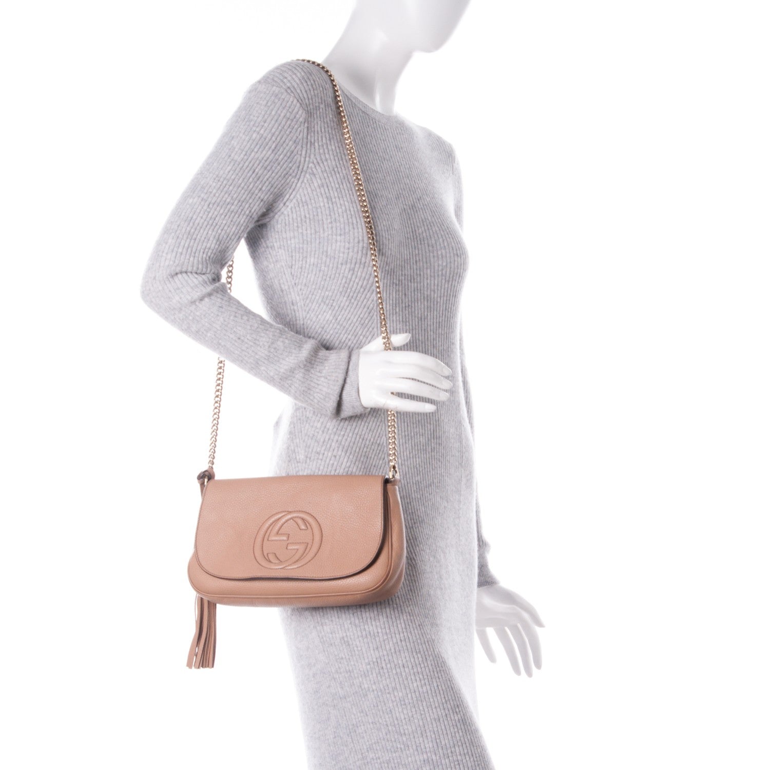 Gucci Pebbled Calfskin Medium Soho Flap Crossbody Camelia 2 of 7