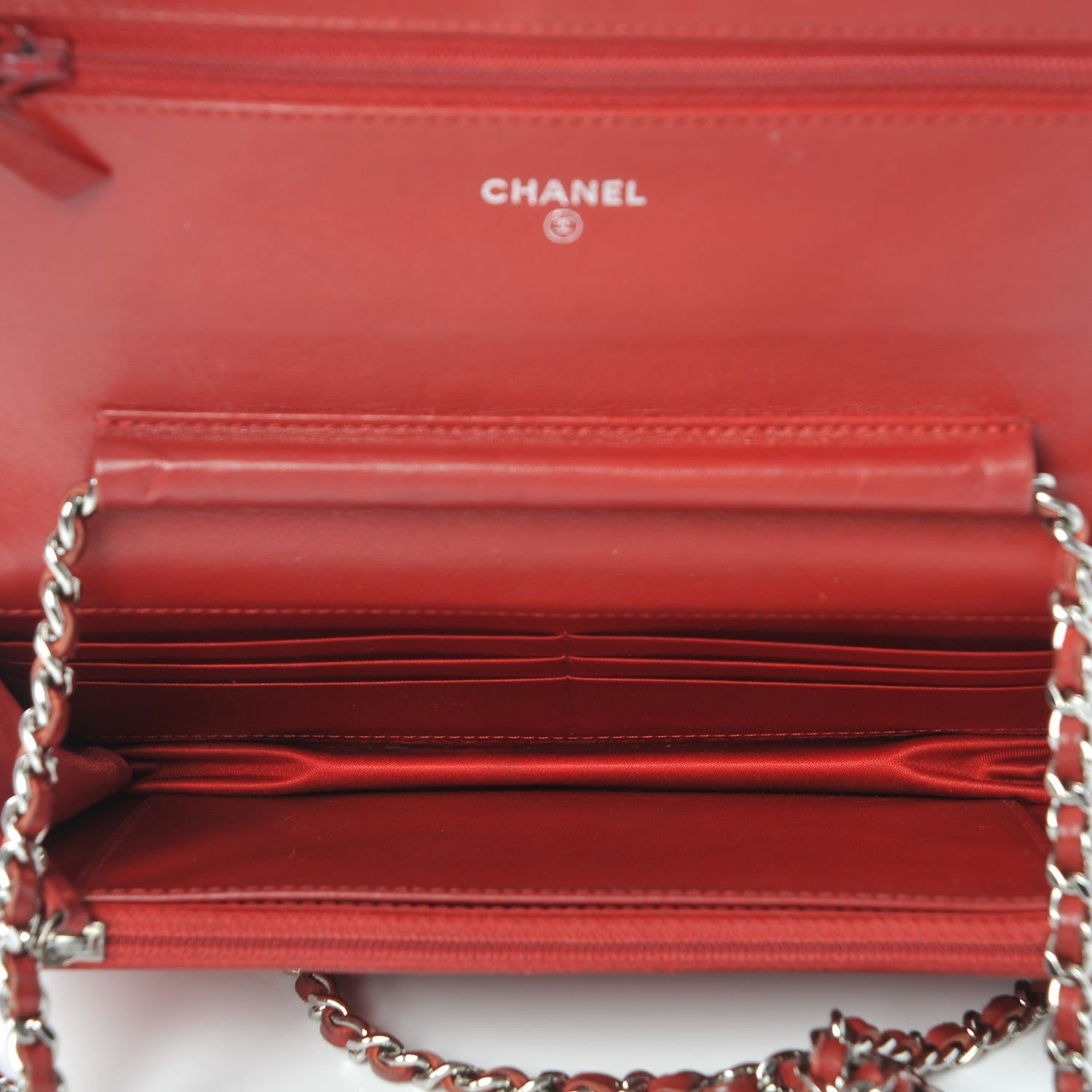 Chanel Patent Camellia Embossed Wallet On Chain WOC Dark Red 5 of 11