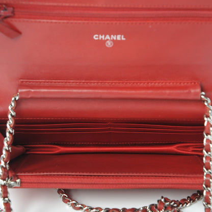 Chanel Patent Camellia Embossed Wallet On Chain WOC Dark Red 5 of 11