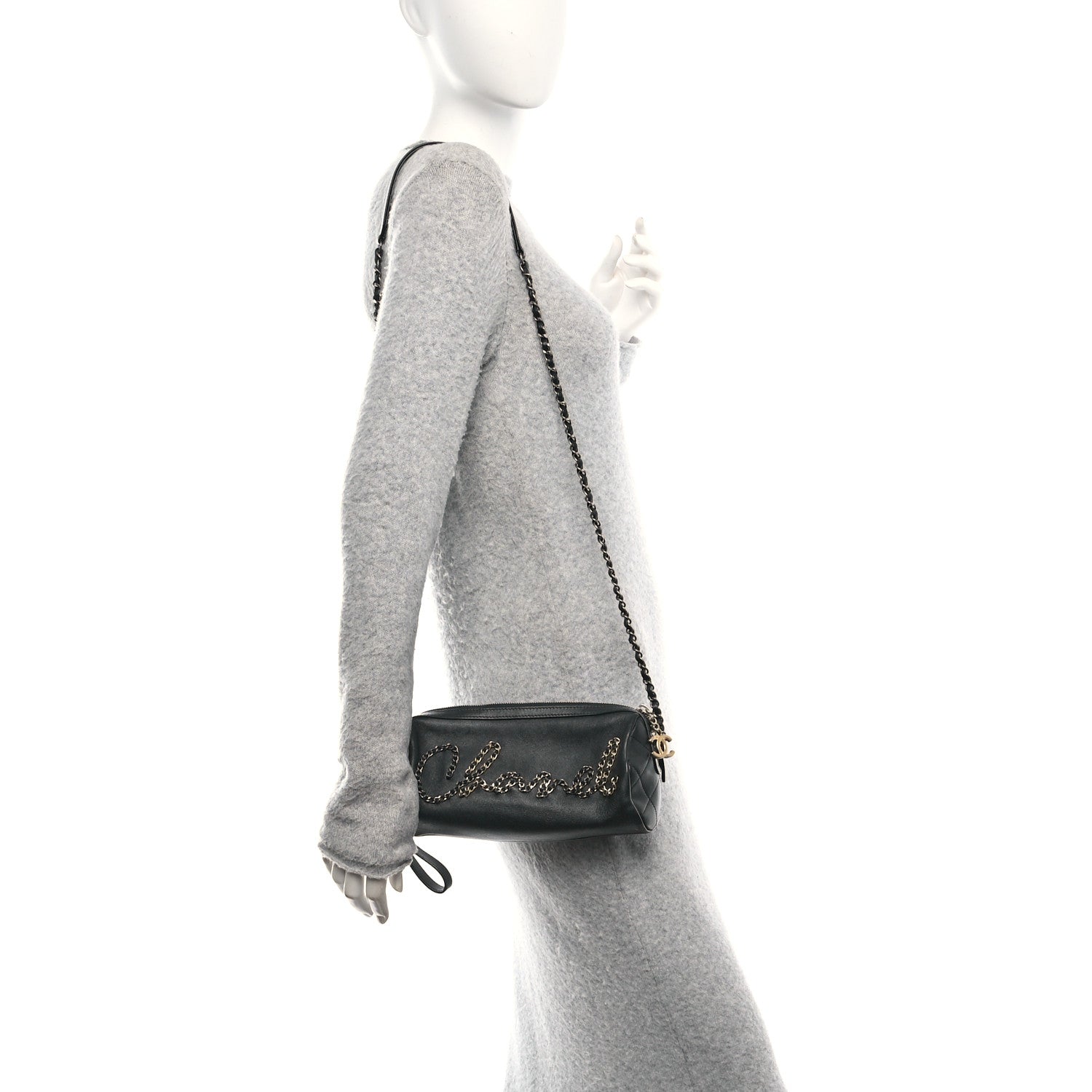 Chanel Metallic Lambskin Signe Bowling Bag Black 2 of 10