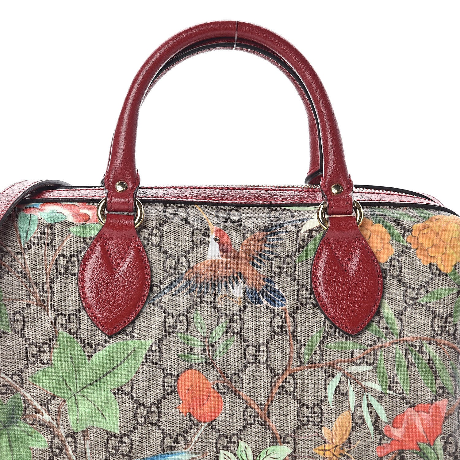 Gucci GG Supreme Monogram Tian Small Boston Beige Multicolor Red 7 of 10