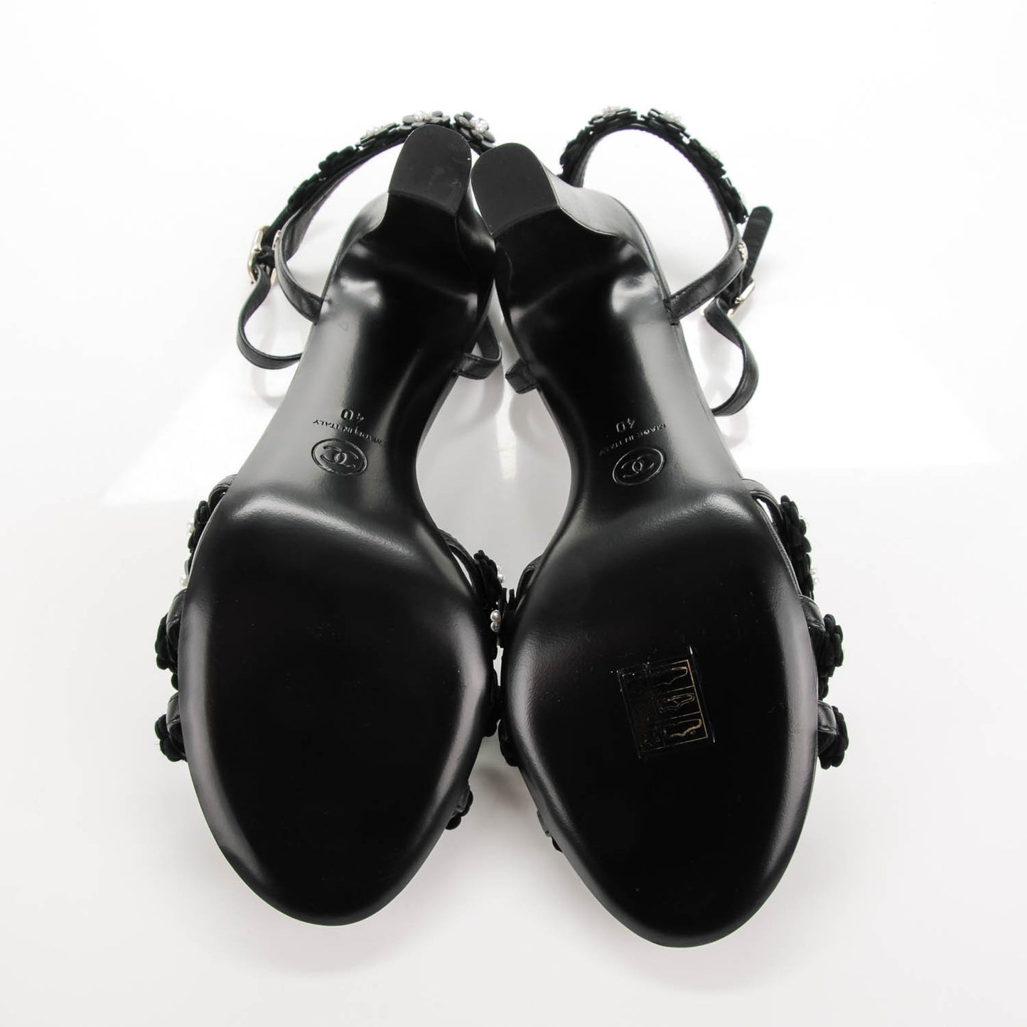 Lambskin Camellia Sandals 40 Black