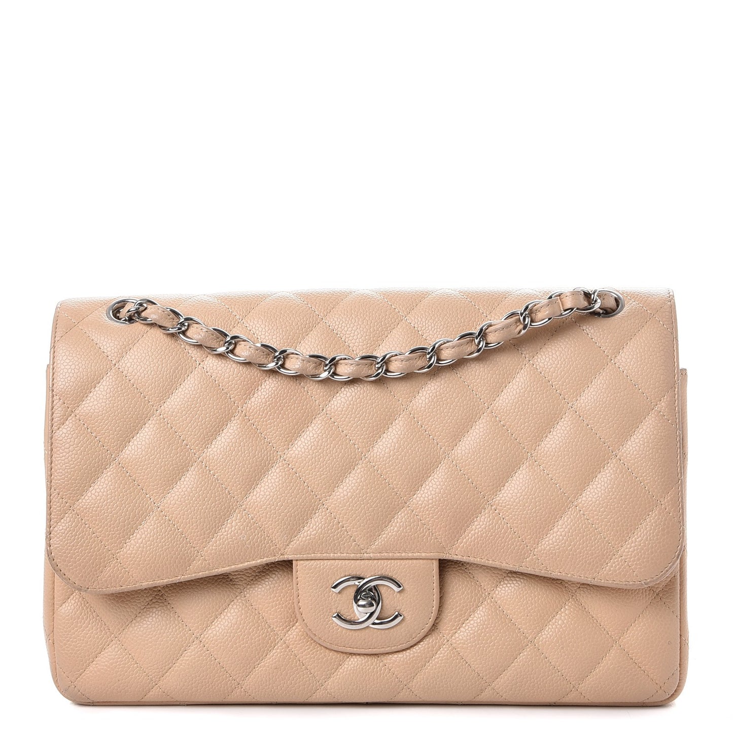 Caviar Quilted Jumbo Double Flap Beige Clair