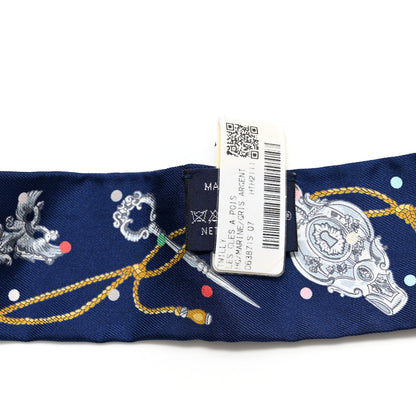 Hermes Silk Les Cles A Pois Twilly Marine Gris Argent 3 of 4