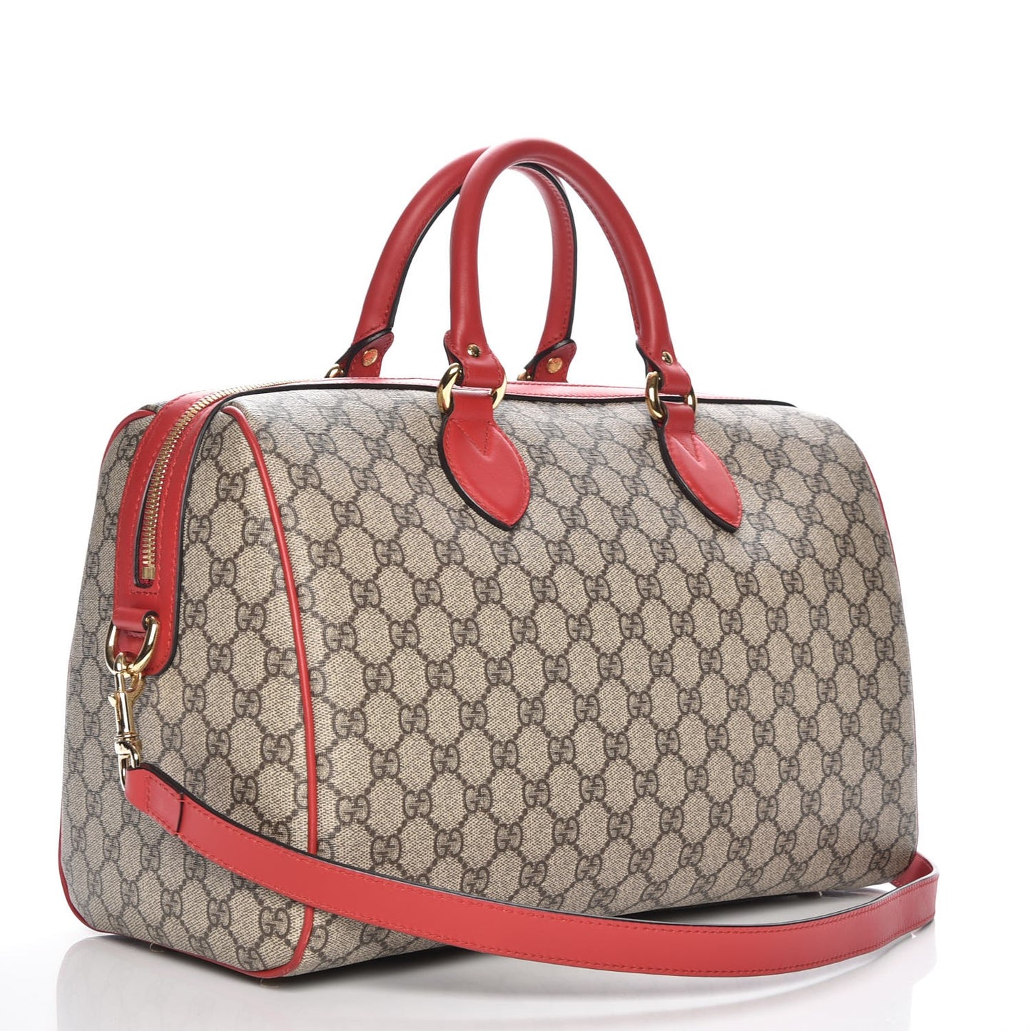 GG Supreme Monogram Kingsnake Heart Embroidered Medium Boston Hibiscus Red