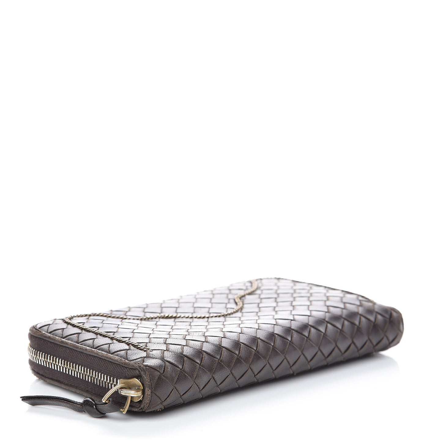 Nappa Intrecciato Zip Around Chain Wallet Ebano