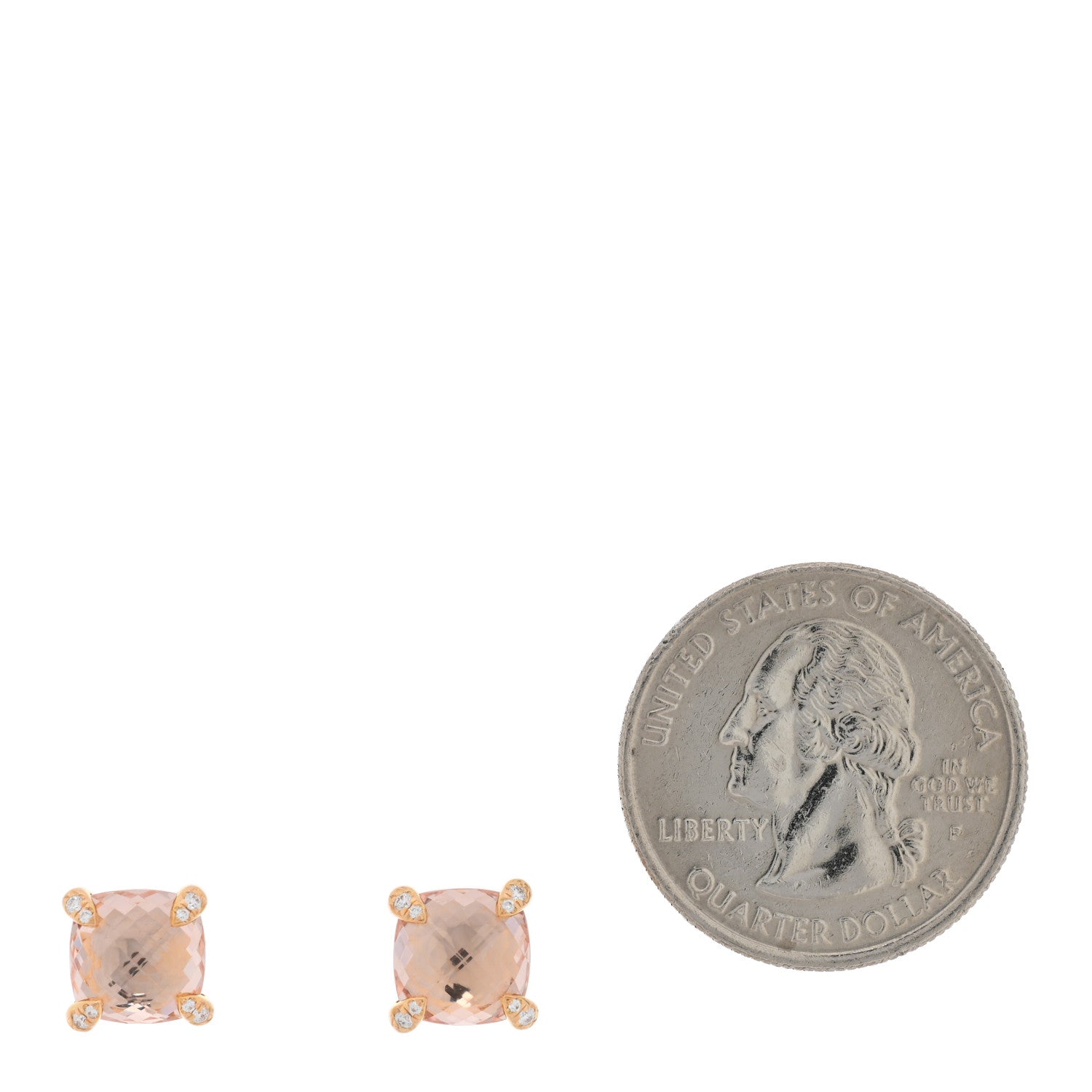 David Yurman 18K Rose Gold Diamond Morganite 8mm Chatelaine Earrings 2 of 4