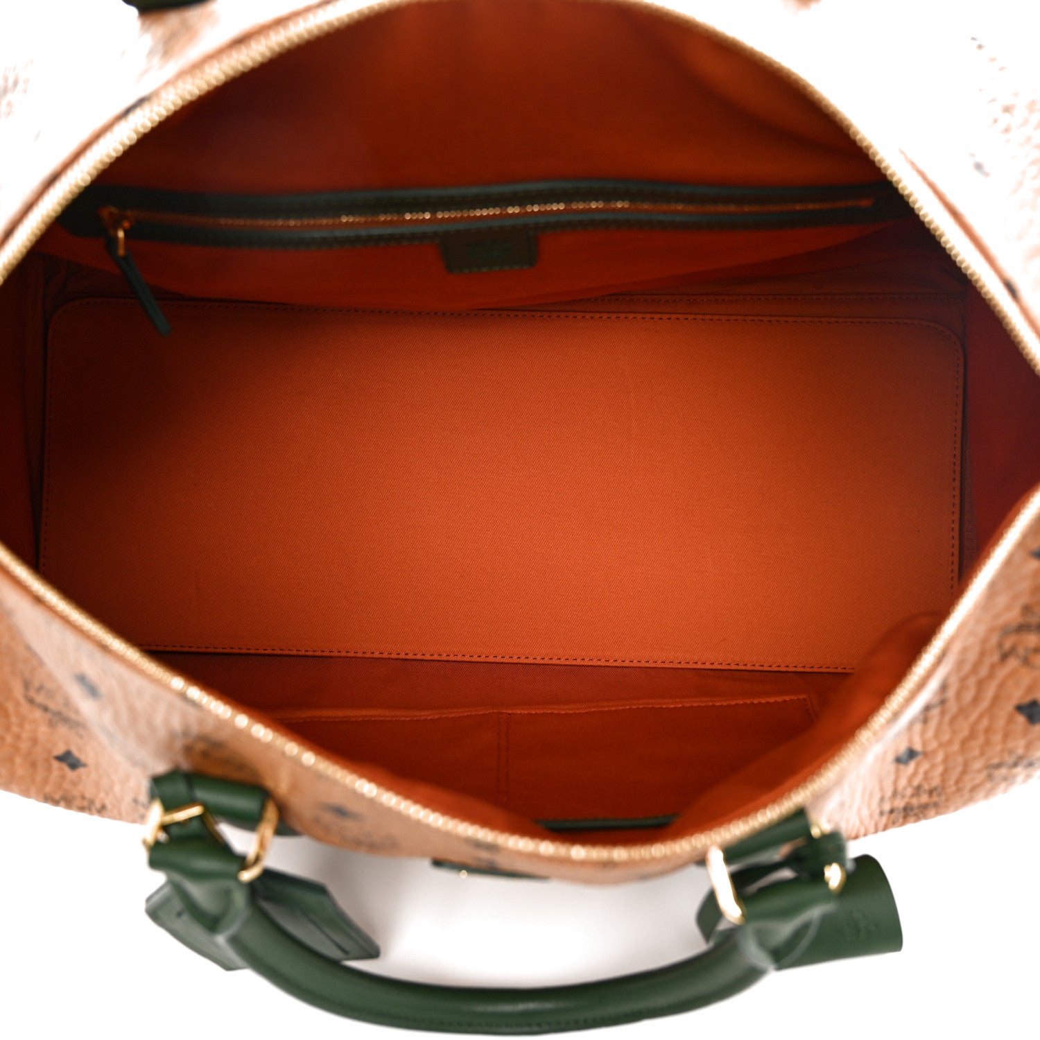 MCM Visetos Medium Traveler Weekender Duffle Bag Cognac Green 4 of 9
