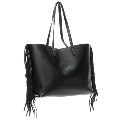 Saint Laurent Calfskin Large Fringe Shopping Tote Black 3 of 8