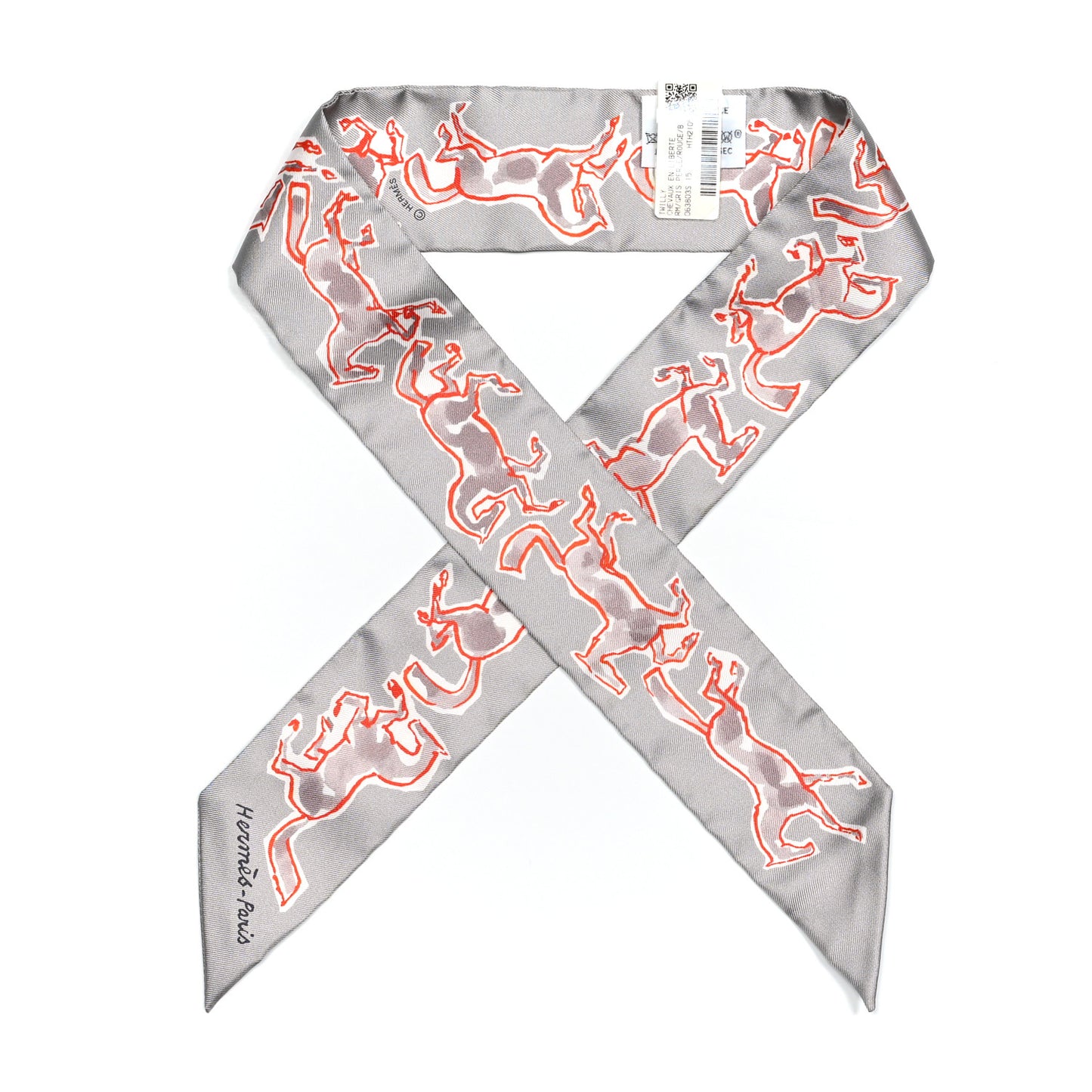 Silk Chevaux En Liberte Twilly Gris Perle Rouge White