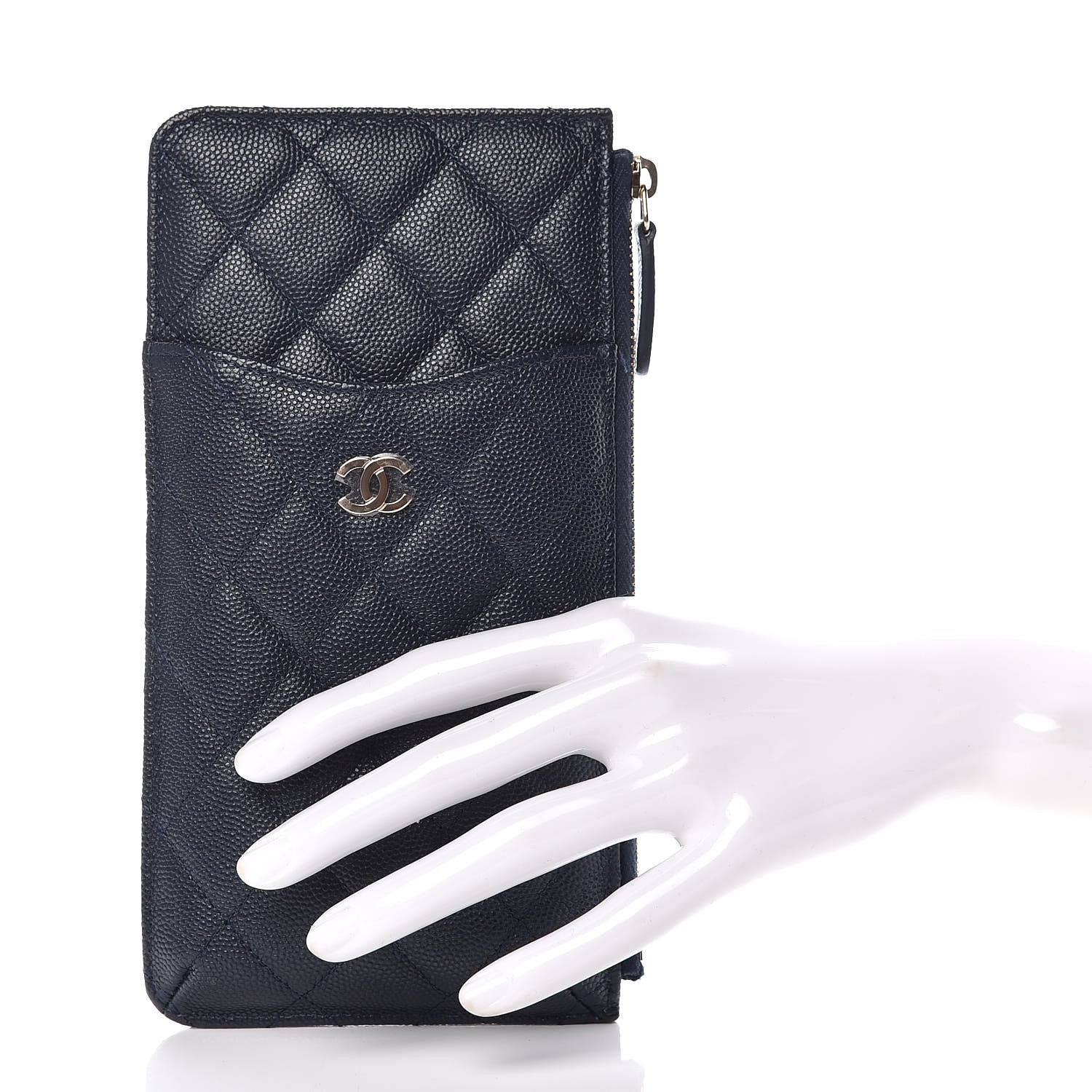 Chanel Caviar Quilted Classic Flat Wallet Pouch Navy 2 of 8
