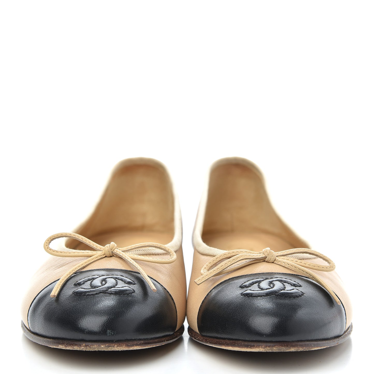 Lambskin Cap Toe CC Ballerina Flats 36.5 Beige Black