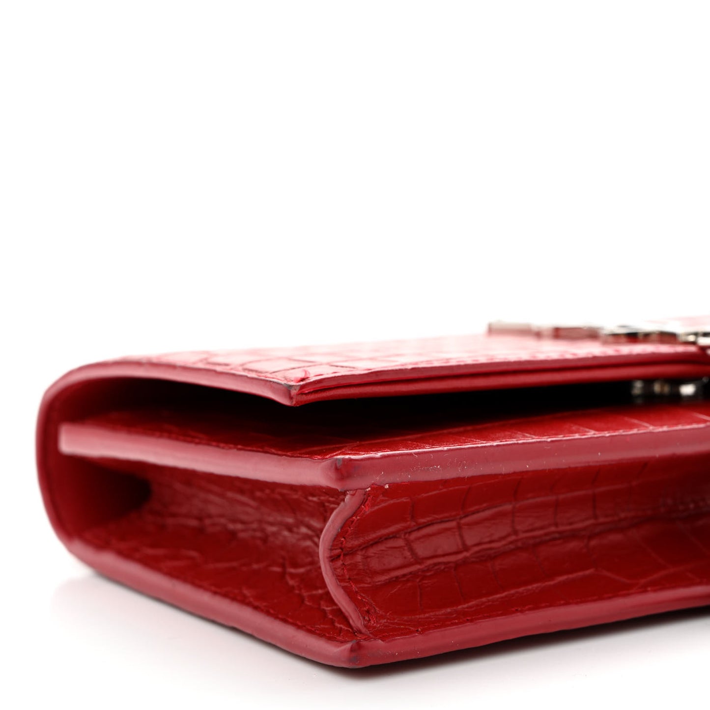 Calfskin Crocodile Embossed Kate Monogram Tassel Chain Wallet Rouge Eros
