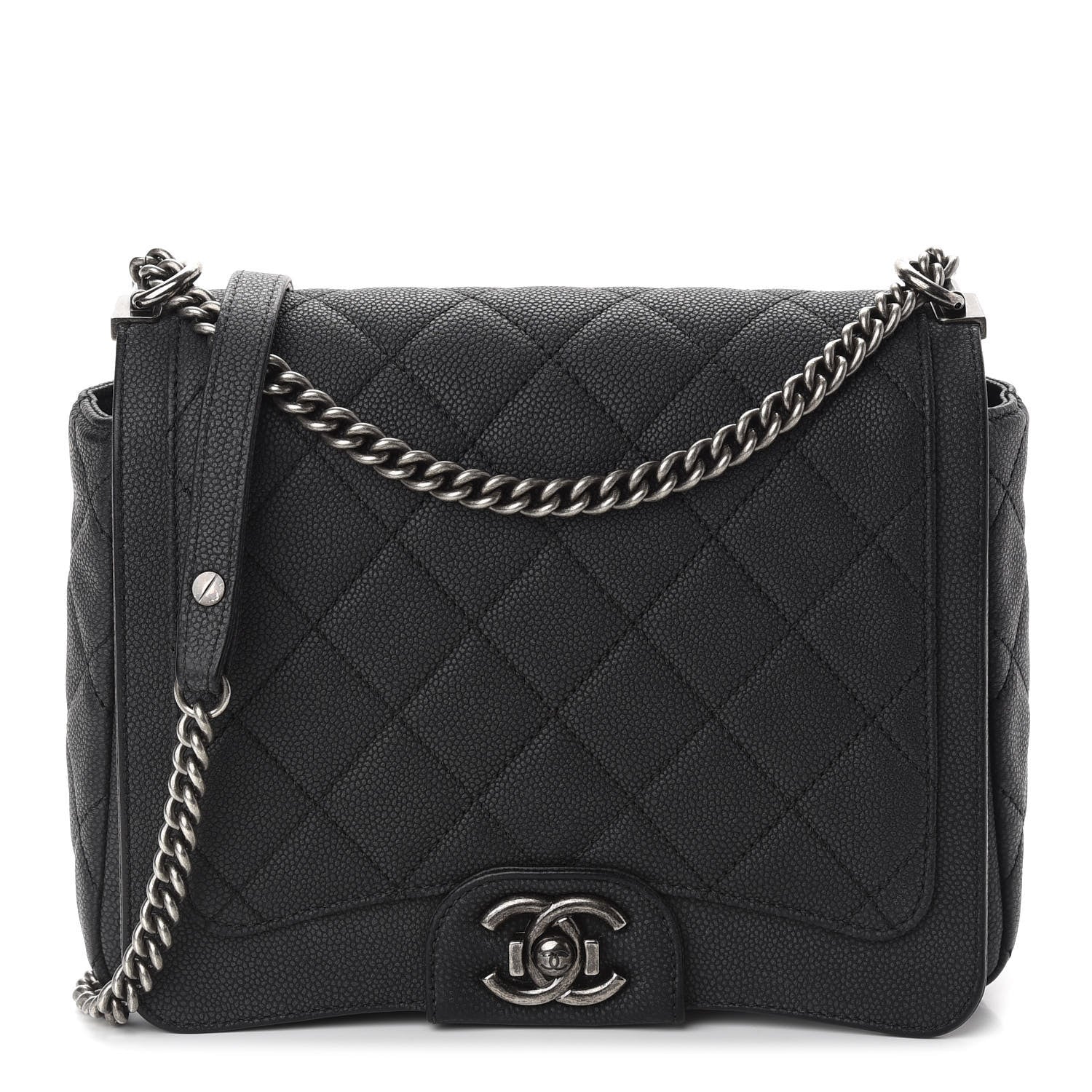 Chanel Washed Caviar Quilted Small Square Turn Around Ligne Flap Dark Grey 1 of 9