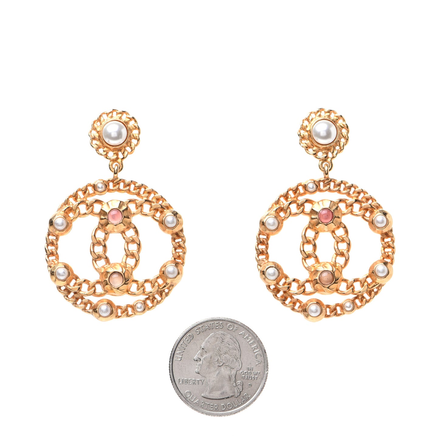 Pearl Gripoix CC Chain Drop Earrings Gold