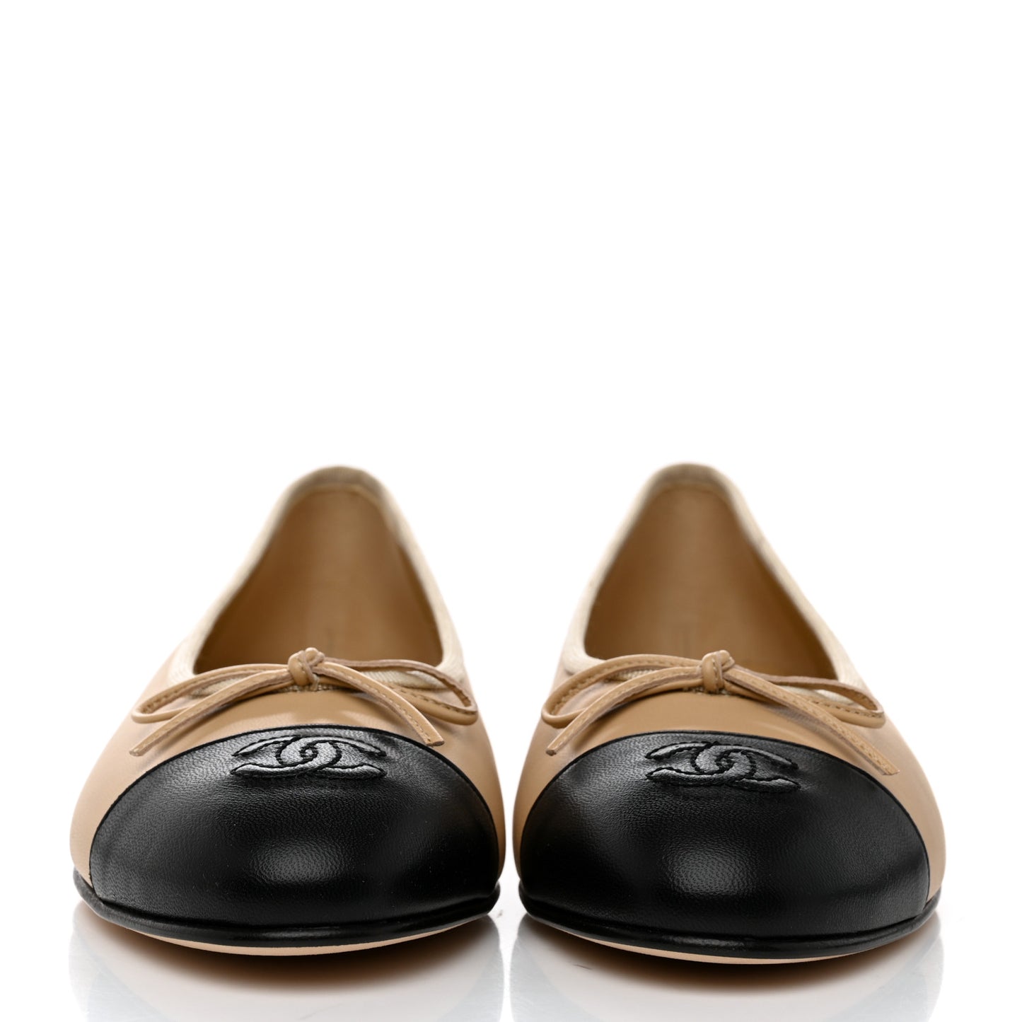 Lambskin Cap Toe CC Ballerina Flats 40 Beige Black
