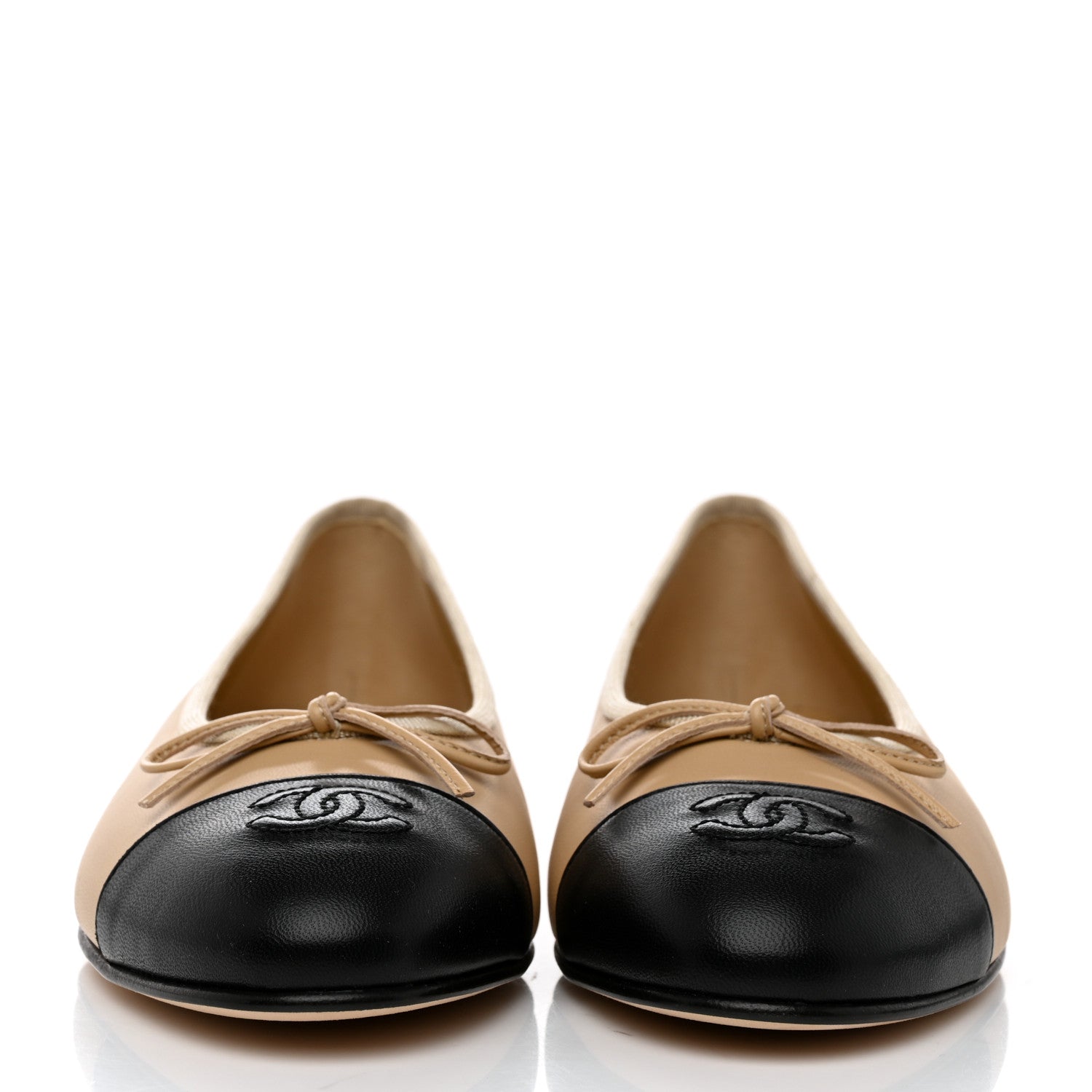 Chanel Lambskin Cap Toe CC Ballerina Flats 40 Beige Black 2 of 9